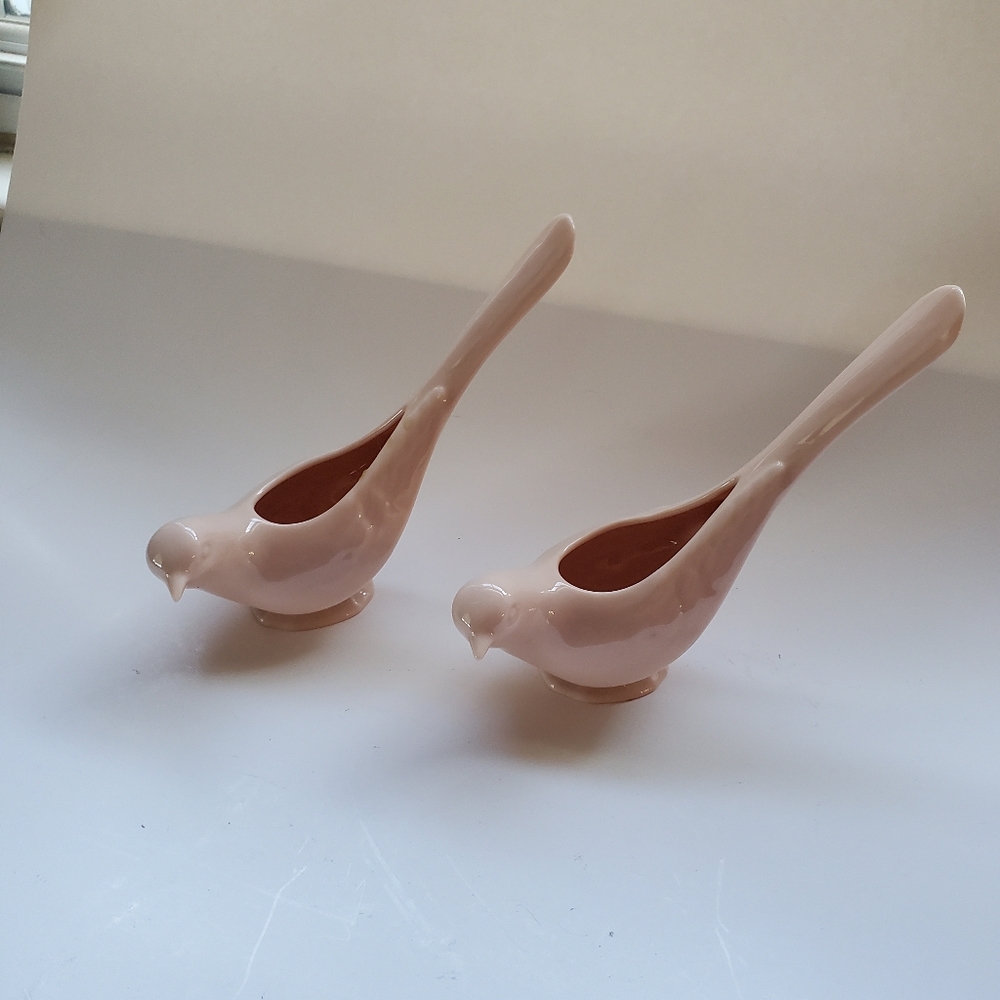 Lenox Pink Ceramic Bird Bud‎ Vases Set of 2 Vintage Made in USA Blush Decor